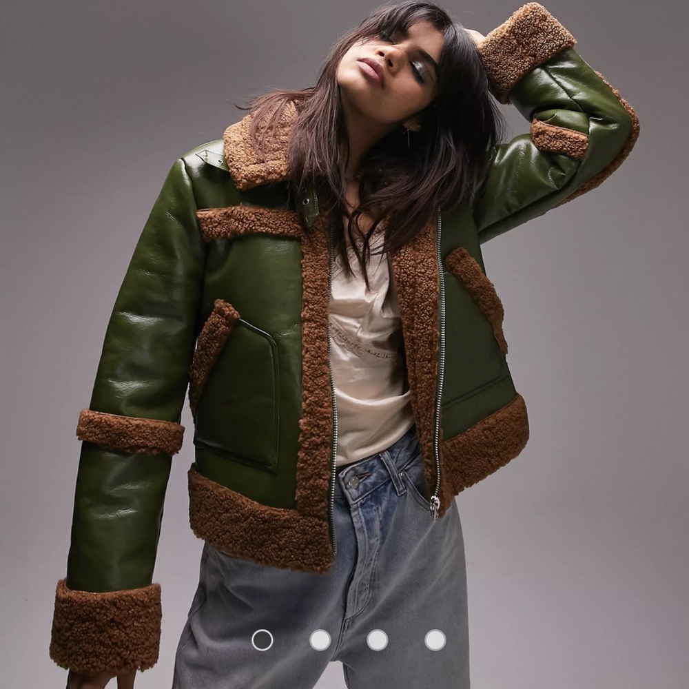 NWT Topshop cropped faux shearling aviator biker jacket